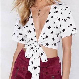 NastyGal star cropped tie shirt